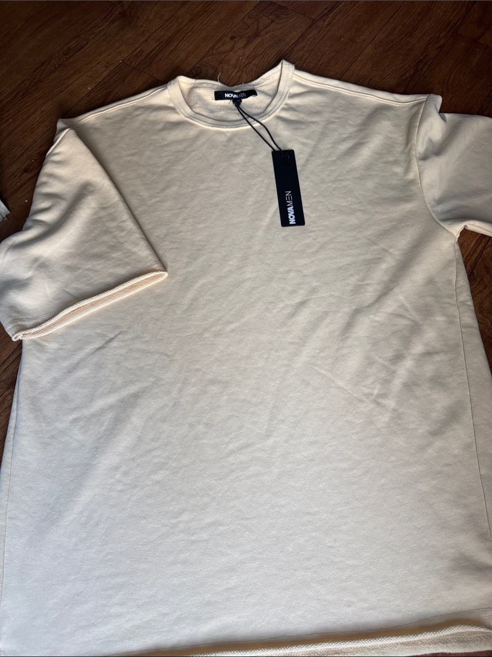 Studio Nova Cream Short-Sleeve Crewneck Tee velvet like feel rolled hem retro so